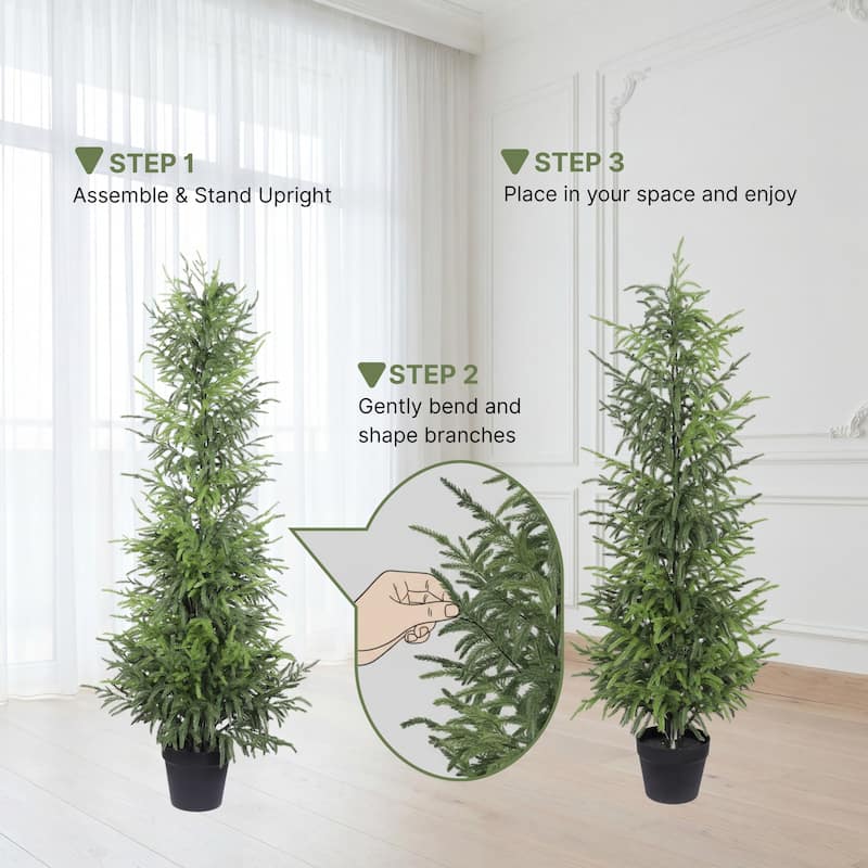 5" Artificial Real Touch Pine Tree in Black Plastic Pot, 2pc/set