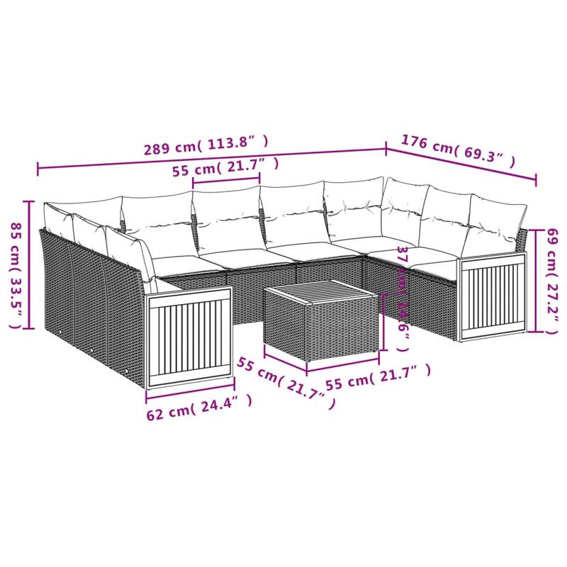 vidaXL 9 Piece Patio Sofa Set with Cushions Black Poly Rattan