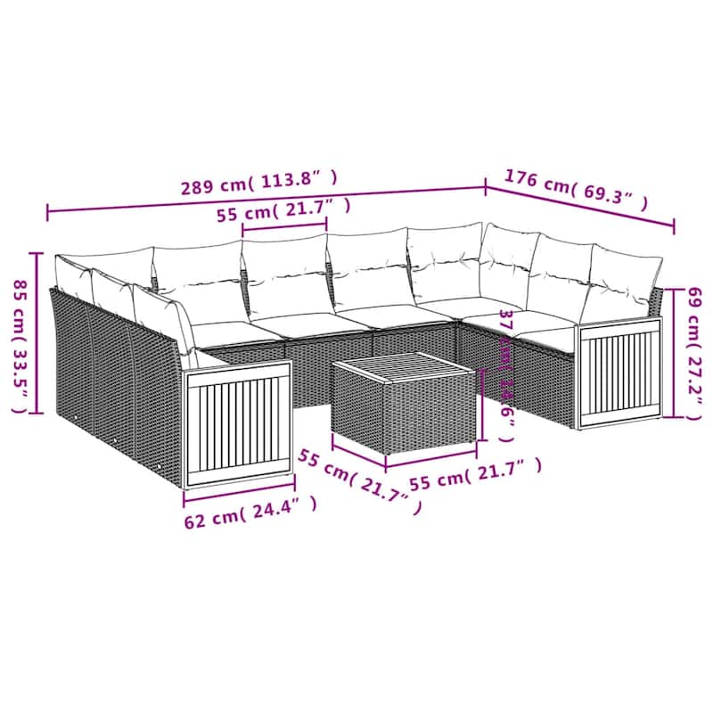 vidaXL Patio Sofa Set with Cushions Outdoor Conversation Furniture Poly Rattan
