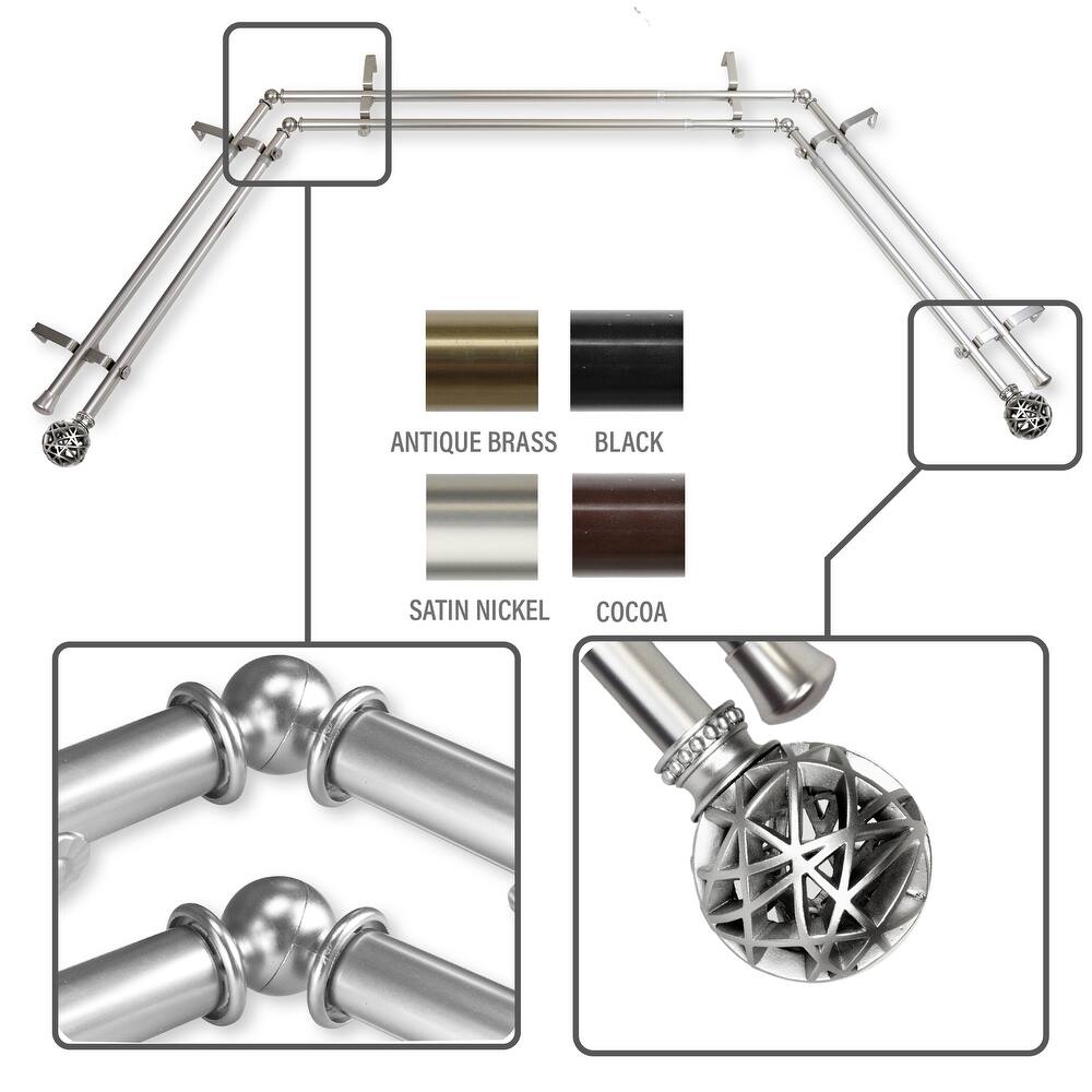 InStyleDesign Emerson 13/16" Double Bay curtain rod 20"-36", 38"-72"