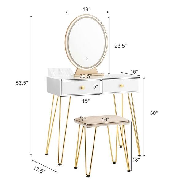 Industrial Makeup Dressing Table with 3 Lighting Modes-White - Bed Bath ...