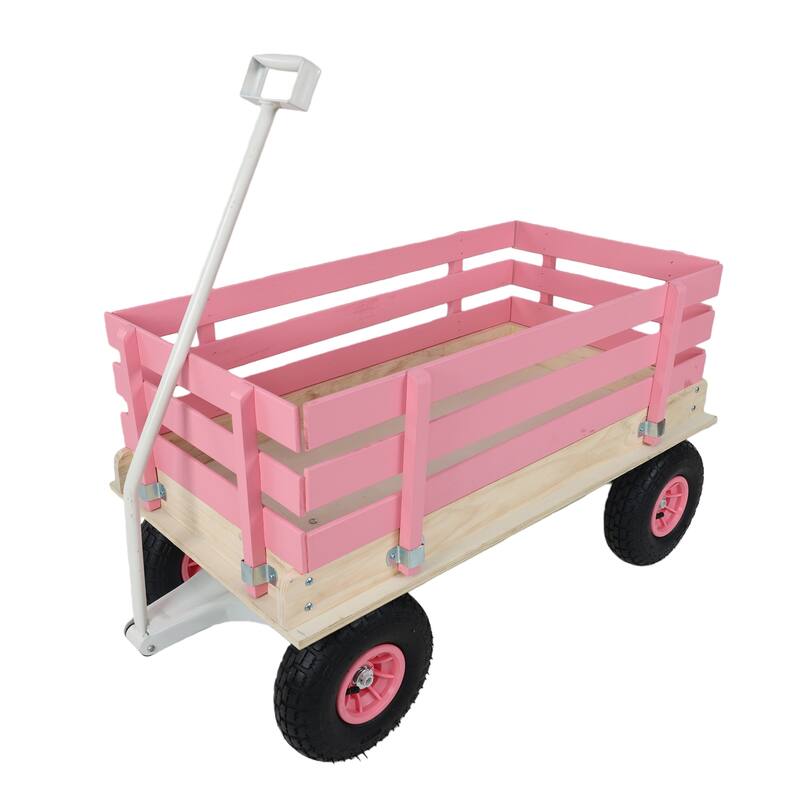 Pink Solid Wood Children's Trolley - Multi-Functional Cart for Outdoor Play, Garden & Picnic