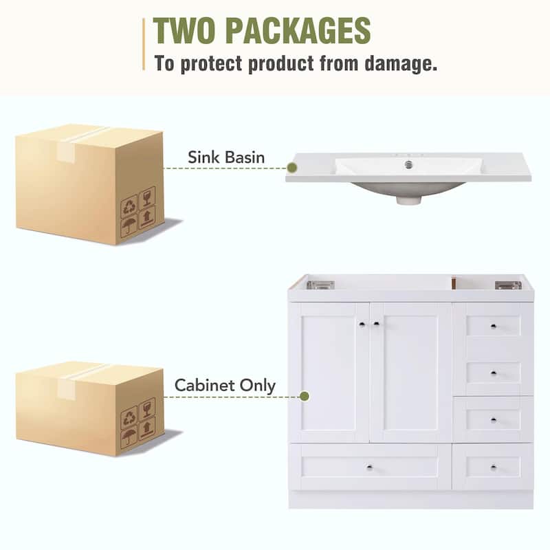 36-Inch Shaker Style Bathroom Vanity Cabinet with Sink