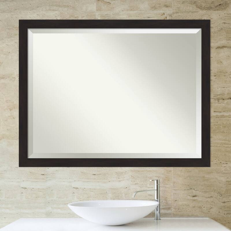 Beveled Bathroom Wall Mirror - Furniture Espresso Narrow Frame