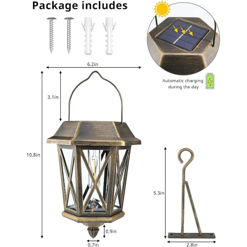 Led 2 pack wall light bronze solar powered light glass, metal garden light
