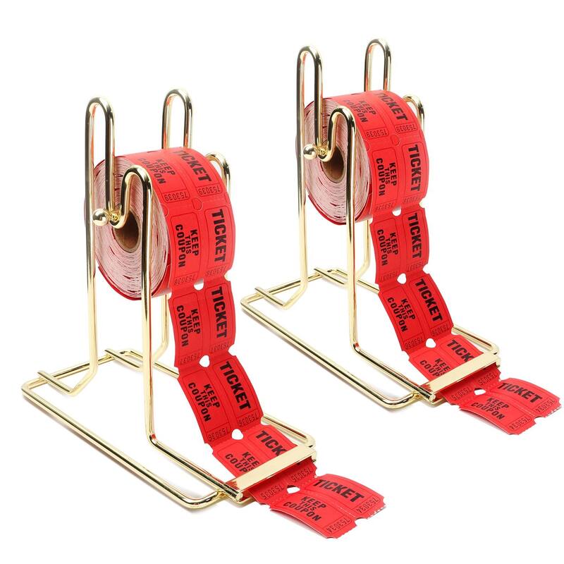 GSE™ 2-Pack Brass Raffle Ticket Dispenser for Single/Double Roll Raffle Tickets Lotteries - Yellow