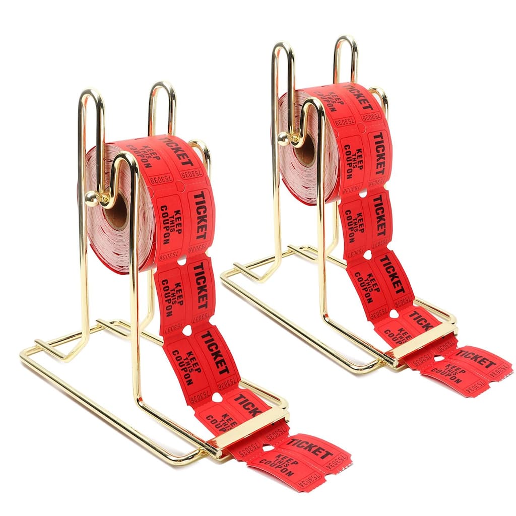 GSE™ 2-Pack Brass Raffle Ticket Dispenser for Single/Double Roll Raffle Tickets Lotteries - Yellow