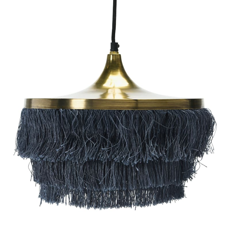 3-Tier Metal Chandelier with Fringe - 12.0"L x 12.0"W x 8.5"H - 12.0"L x 12.0"W x 8.5"H - Grey and Gold