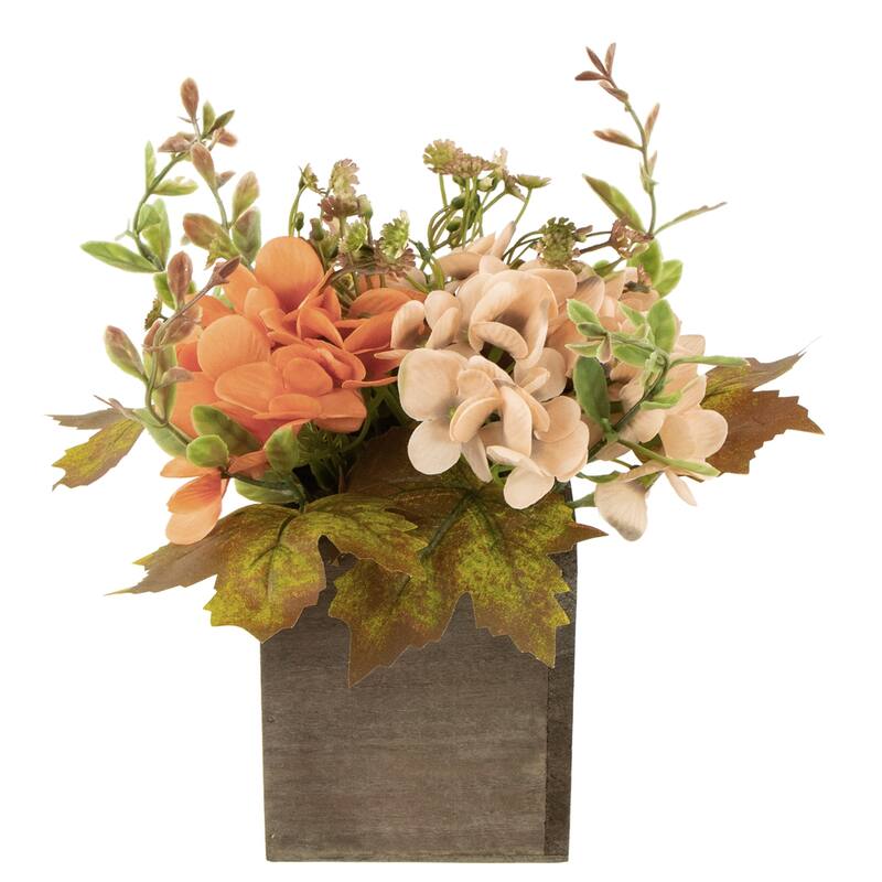Floral and Pumpkin Wooden Box Fall Harvest Decoration - 10" x 8" - Orange and Brown - 10" x 8"