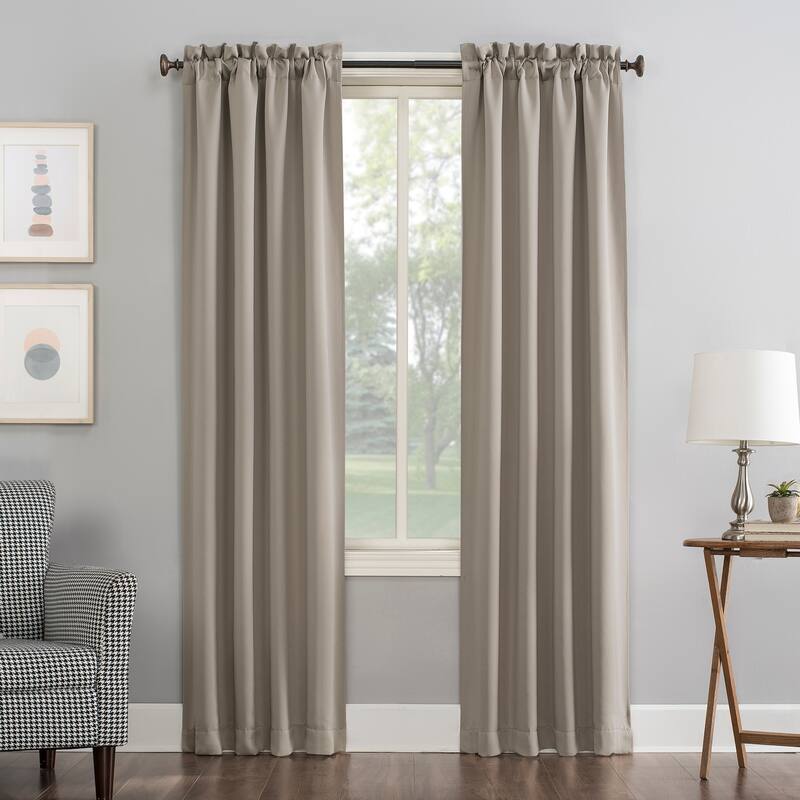 Sun Zero Hayden Energy Saving Blackout Rod Pocket Curtain Panel, Single Panel - 40x84 - Stone
