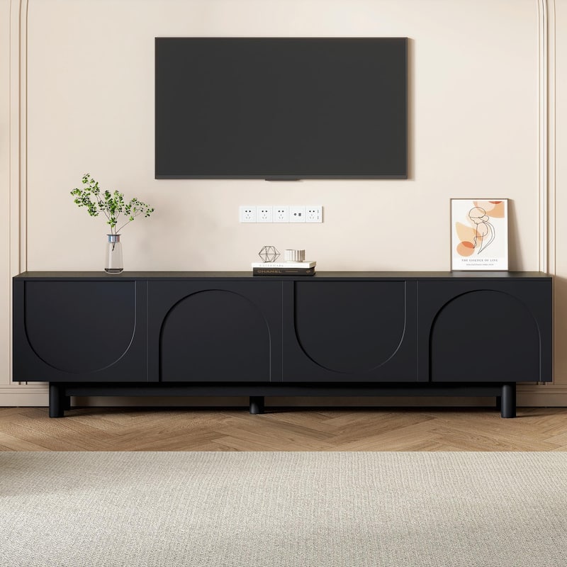 Minimalist TV Stand with Arch Cabinets for TVs Up to 78'' - Black
