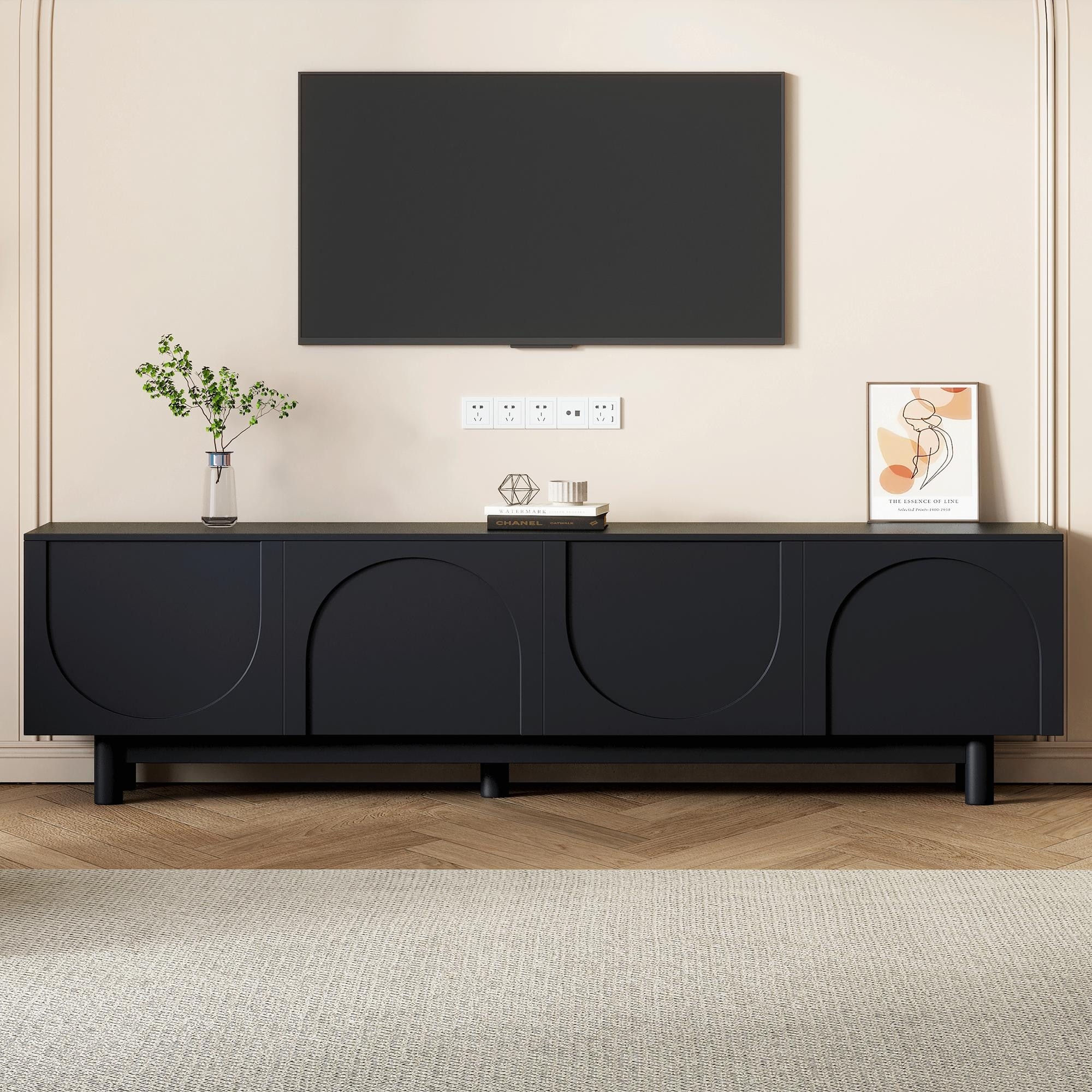 Minimalist TV Stand with Arch Cabinets for TVs Up to 78''