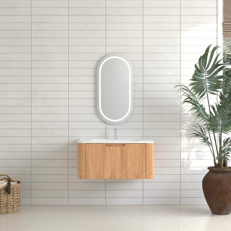 Floating Bathroom Vanity with Ceramic Sink Top Wall Mounted - 30" W x 14.5" H
