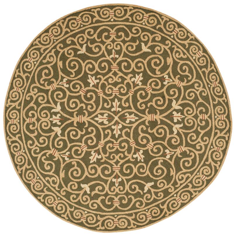 SAFAVIEH Hand-hooked Chelsea Joba Country Oriental Wool Rug - 8' Round - Light Green - Runner/Round