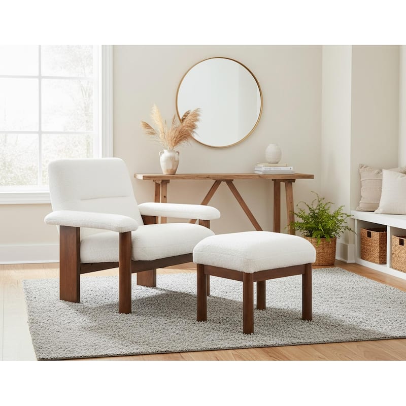 Homy Casa Entryway Accent Chair with Ottoman, Mid-Century Lounge Set