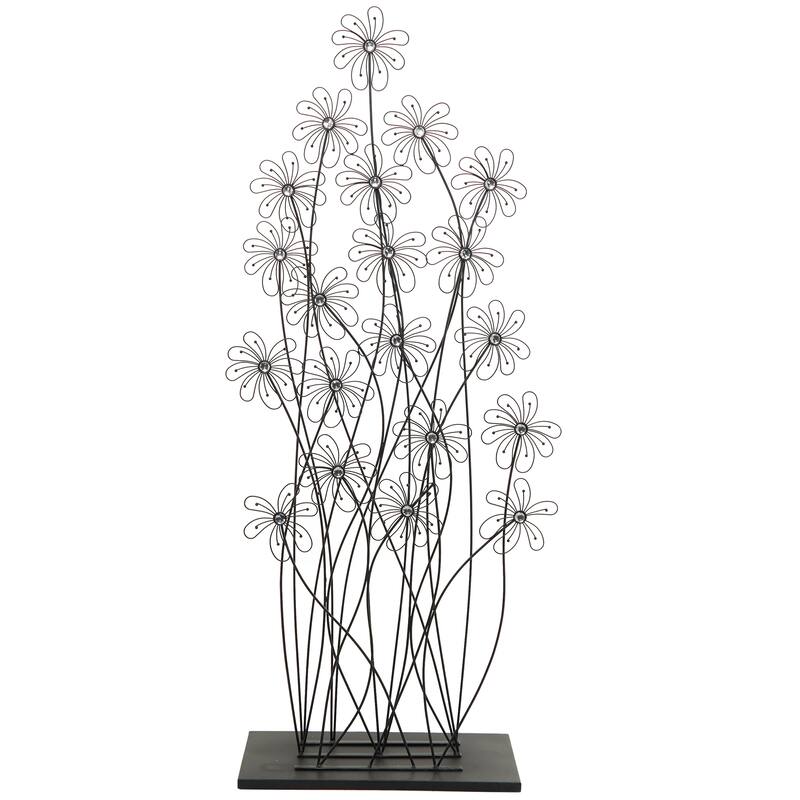 Artistic Metal Tall Floral Sculpture with Crystal Embellishments - Black or Gold