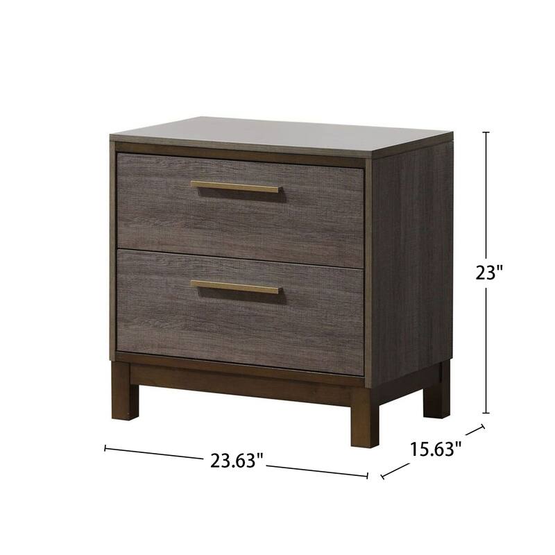 Wooden Nightstand with 2 Drawers in Two-Tone Antique Gray Finish