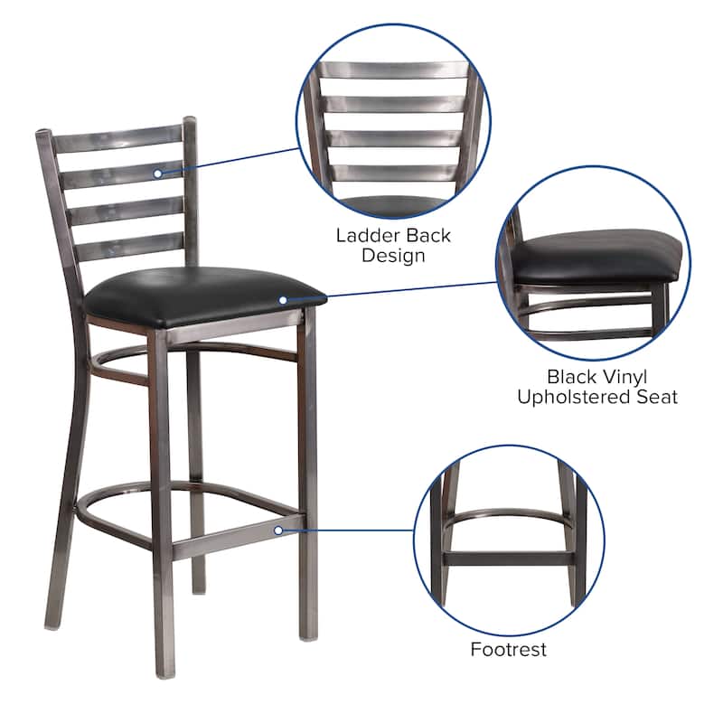 Clear Coated Ladder Back Metal Restaurant Barstool - 17"W x 18"D x 42.25"H