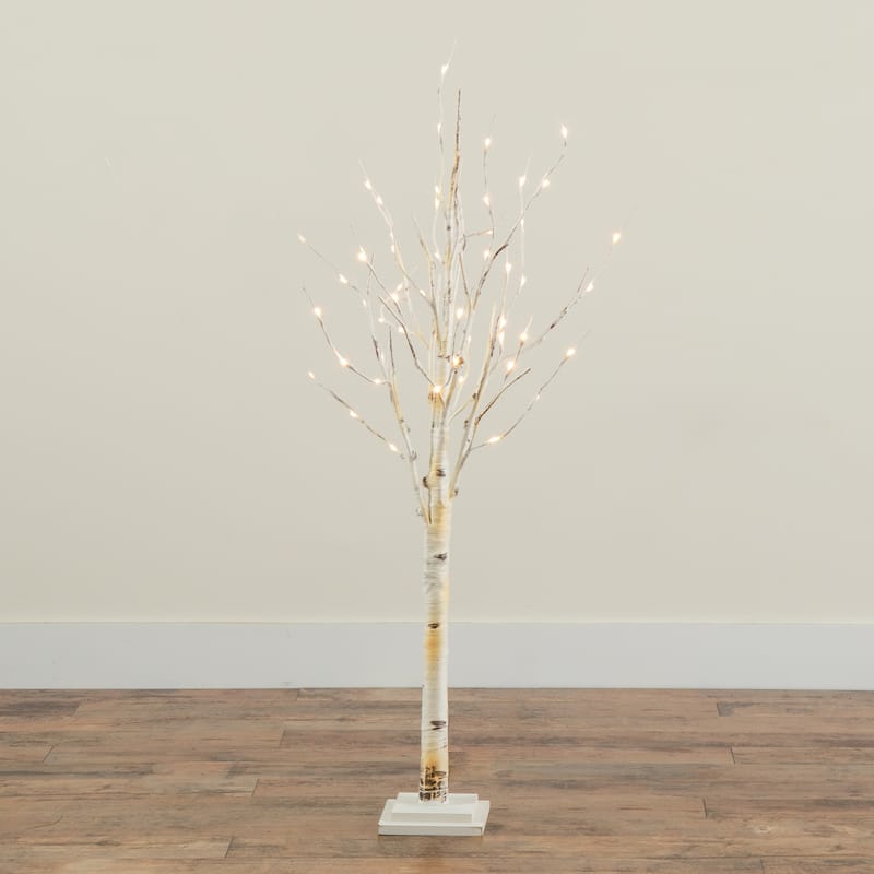 4ft. Pre-Lit Artificial Birch Tree with 50 Warm White LED Lights - Stylish Holiday X-Mas Accent Tree
