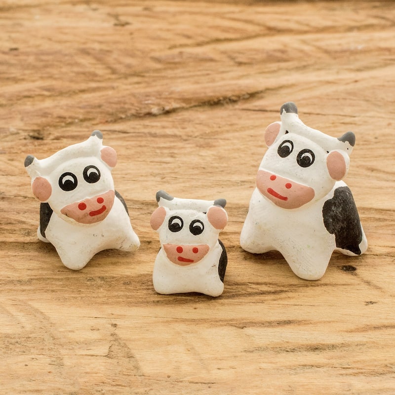 Novica Handmade Cow Family Ceramic Figurines (Set Of 3)