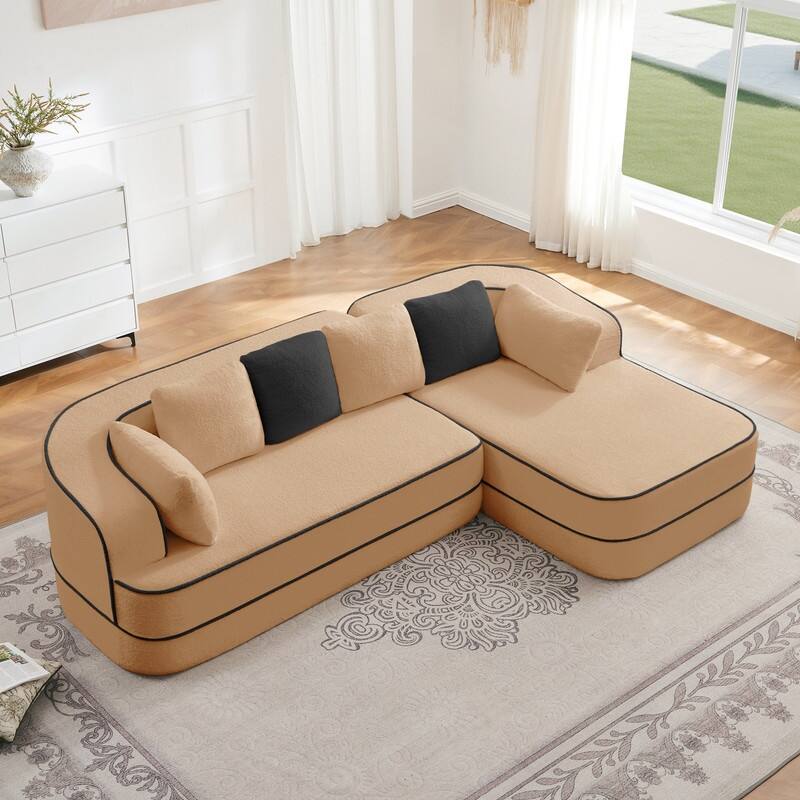 Rossetta 106" Right-Facing Modular L-Shaped Chaise Contrast Color Sectional Teddy Fabric Boneless Sofa