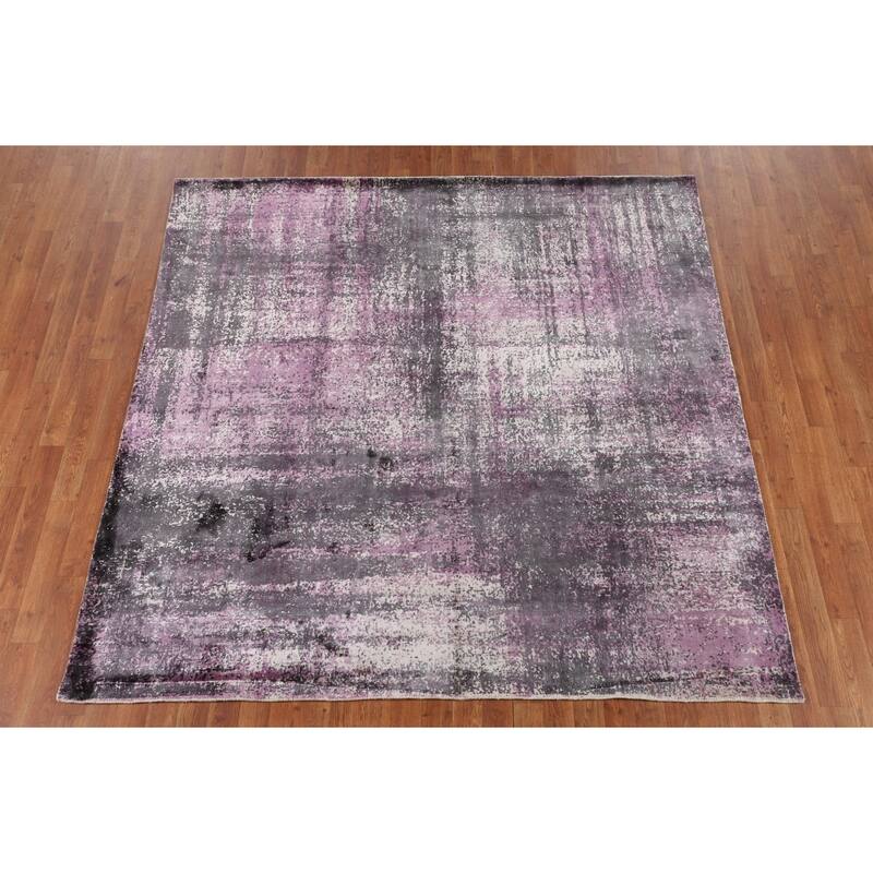 Contemporary Abstract Indian Square Area Rug Hand-Knotted Wool Carpet - 6'8" X 6'9"