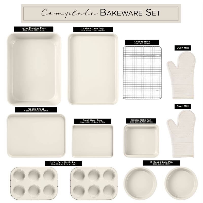 Country Kitchen Nonstick Stackable Bakeware Set - Durable, Easy Release Baking Set, Cream, 13 Pcs