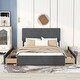 preview thumbnail 3 of 22, Modern & Simple Style Queen Size Upholstery Wood Platform Bed with Four Drawers,Adjustable Headboard