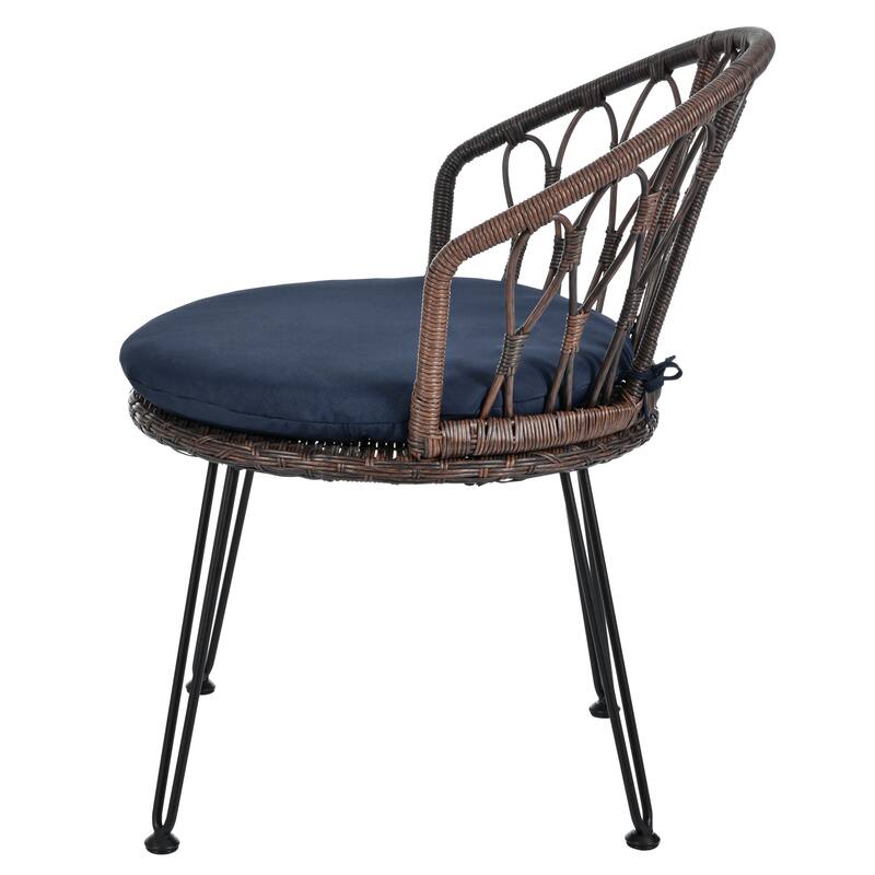 Outdoor Leisure Set, 2 Rattan Single Chairs with 1 Glass Round Table