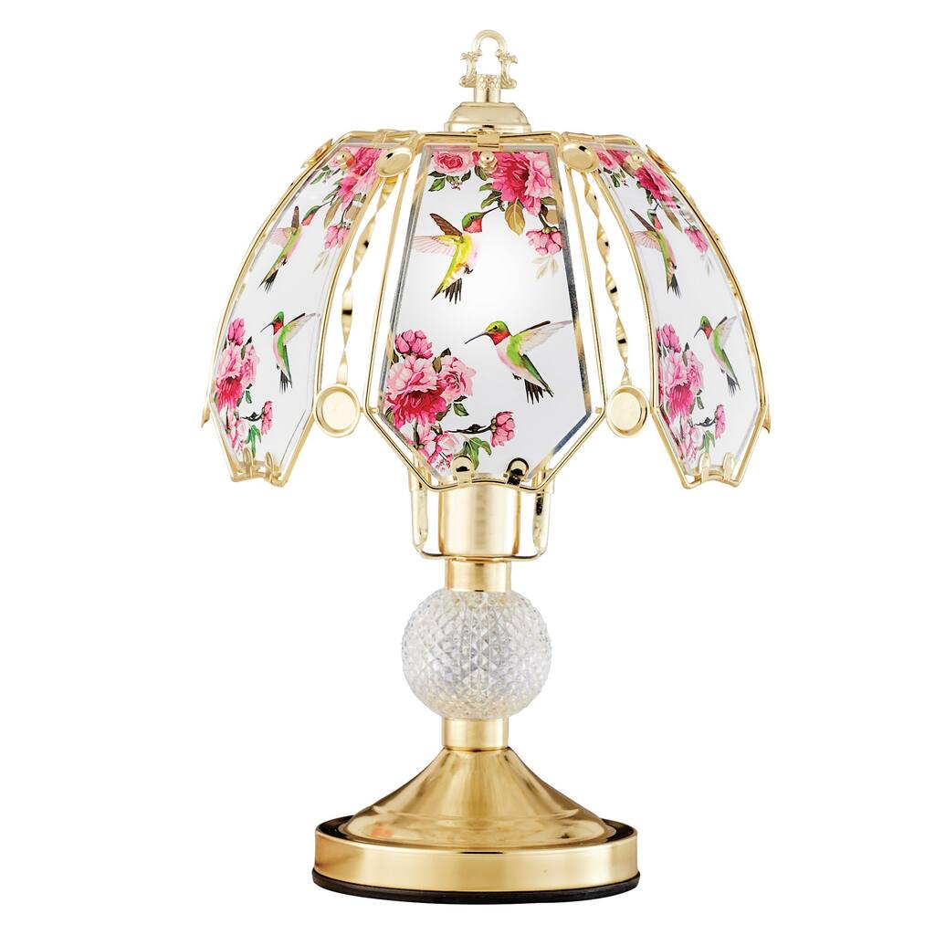 Hummingbird Blossom Glass Shade Touch Base Table Lamp - 11.000 x 10.500 x 7.100
