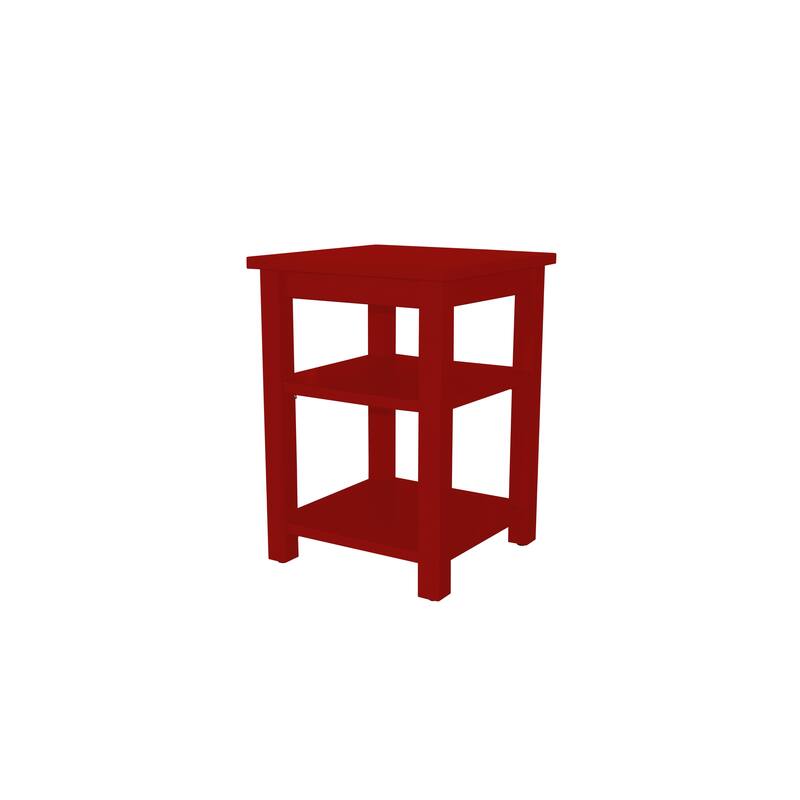 Solid Pine Night Stand with 2 Shelves - Tractor Red