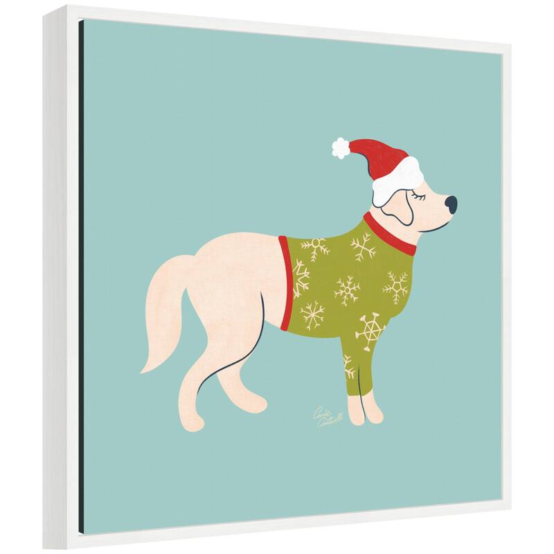 Kate and Laurel Framed Canvas Cute Christmas Golden Retriever by Carrie Cantwell - 22 x 22