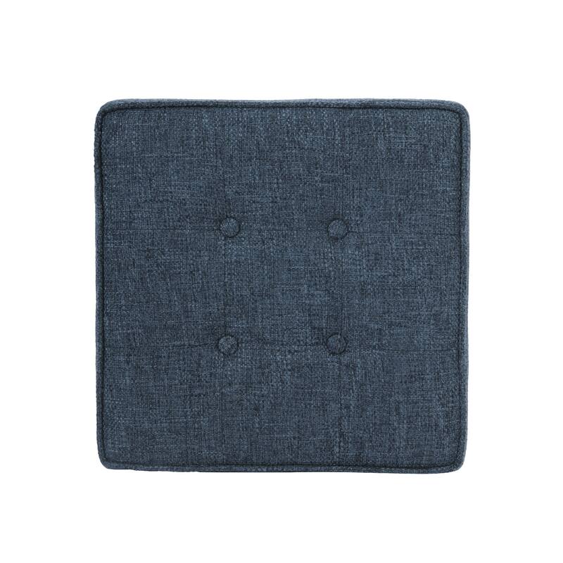 Hery 18 Inch Square Tray-Top Storage Ottoman in Navy Blue Woven Fabric