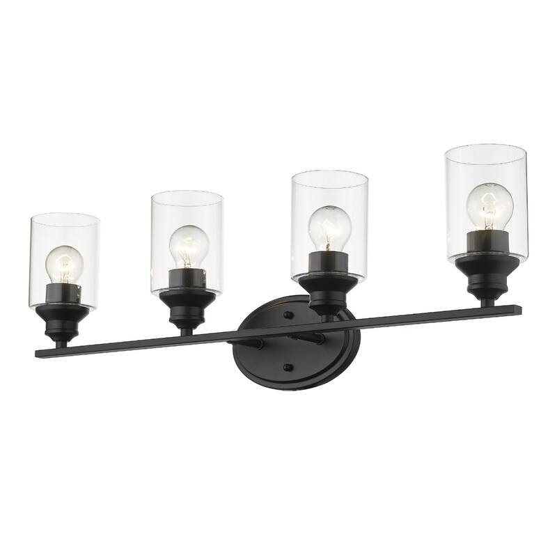 4-Light Matte Black Wall Vanity Light with Clear Glass Shades and E26 Base Dimmable Fixture for Bathroom