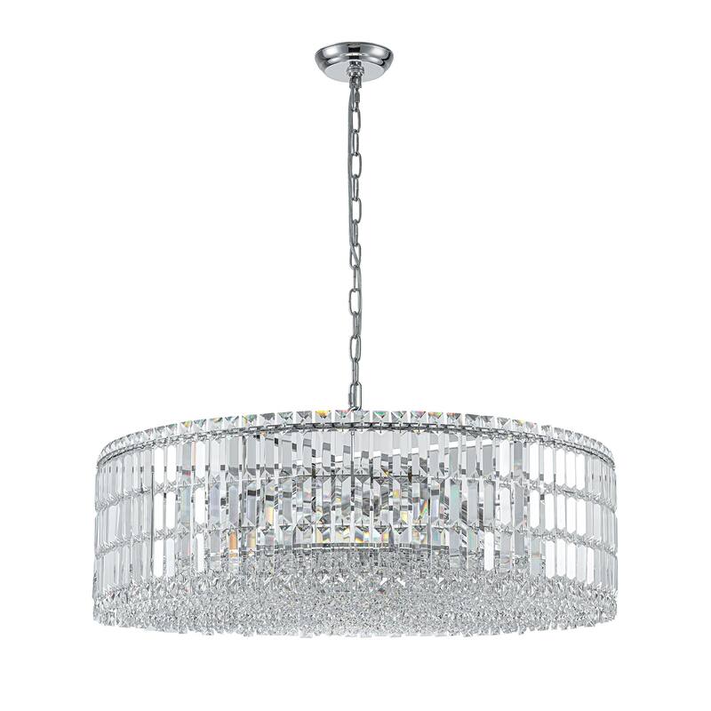 12-Lights Modern Drum Glam Dimmable Crystal Chandelier Round Kitchen Island Light - W31.5"
