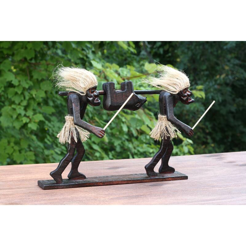 Handmade Wooden Primitive Hunters Tribal Statue Sculpture African Tiki Bar Unique Gift Home Decor Figurine