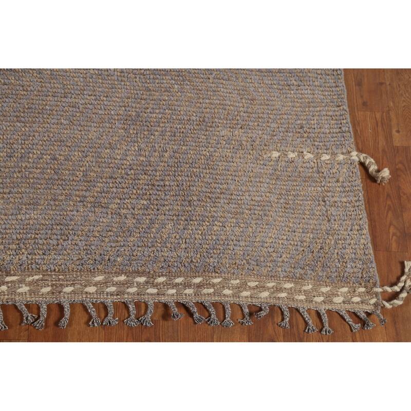 All-Over Striped Moroccan Modern Area Rug Handmade Wool Carpet - 6'8"x 11'3"