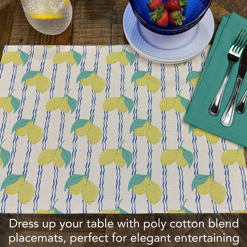 Lemon Stripes 4-Pack Poly-Cotton Blend Placemats Manufactured in The USA Machine Washable Dryer Safe
