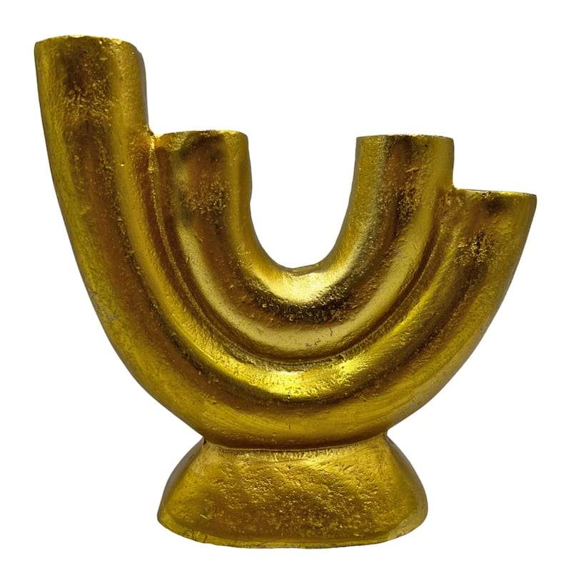 17 Inch Decorative Handmade Aluminum Modern U-shape Candle holder in Gold - 7 x 2 x 7 in