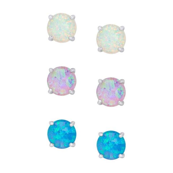 Victoria Townsend .925 Sterling Silver White, Pink, & Blue Opal 3 Stud Earring Set