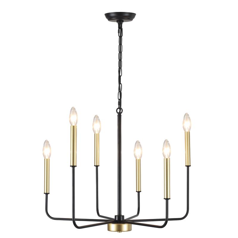 6-Light Candlestick Hanging Linear Chandelier Lighting Ceiling Light for Kitchen Island - Black and Gold