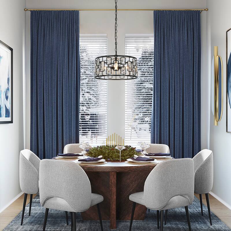 Dana Modern 4-Light Crystal Black Drum Chandelier for Dining Room Foyer - D16.5"* H9.5"