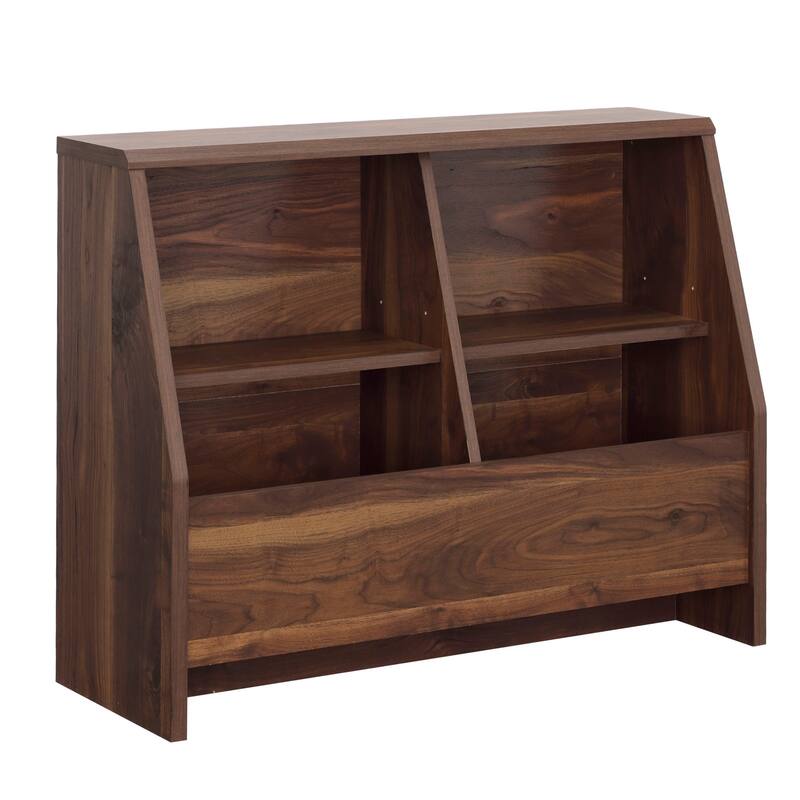 Engineered Wood Mid-Century Modern Bookcase, Brown - 40.91"W x 14.41"D x 32.17"H