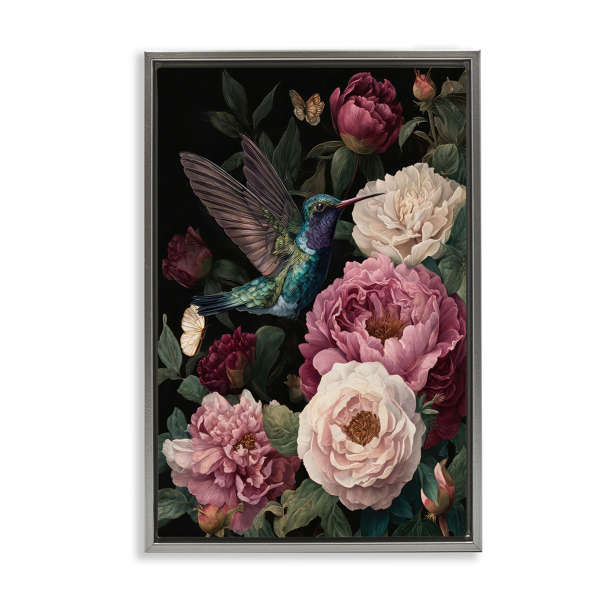 Stupell Hummingbird & Lush Peonies Floater Framed Canvas Art Design By The Wands Want