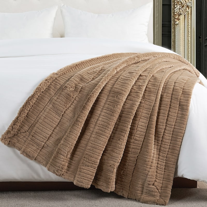 Sculpted Stripe FauxFur Throw Super Soft Cozy Blankets for Couch