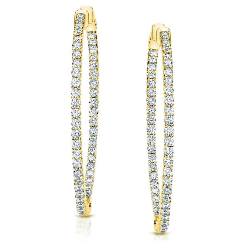 Auriya 14k Gold 3 carat TW Shared Prong Medium Diamond Hoop Earrings (H-I, SI1-SI2) - 1.75-inch - Yellow Gold