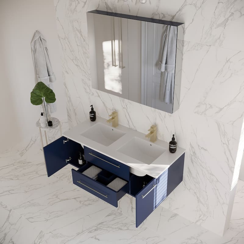 Fresca Lucera 48" Wall Mounted Double Basin Vanity Set with Cabinet,