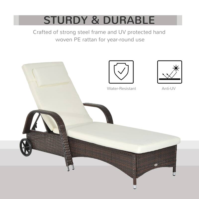 Outsunny Patio Wicker Cushioned Single Lounge Chair