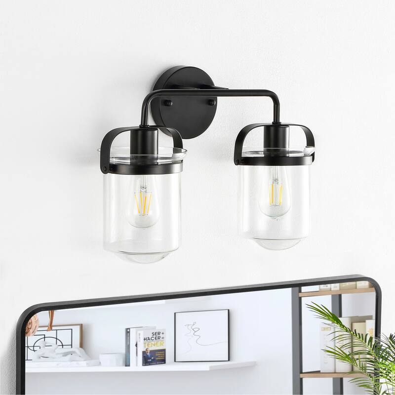 GetLedel 2-Light Bathroom Vanity Light with Glass Shades - Black