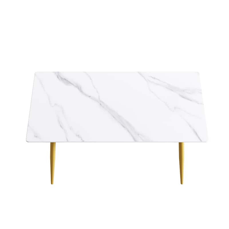71" Modern Dining Table with Rectangular Marble Tabletop,Carbon Steel Legs